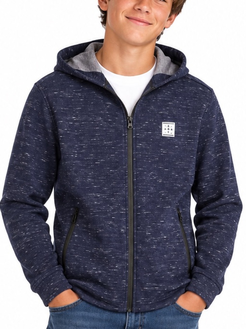 WAYSIDE Steven Tech Fleece Full Zip Kids Navy Zip-Up Hooded Jacket